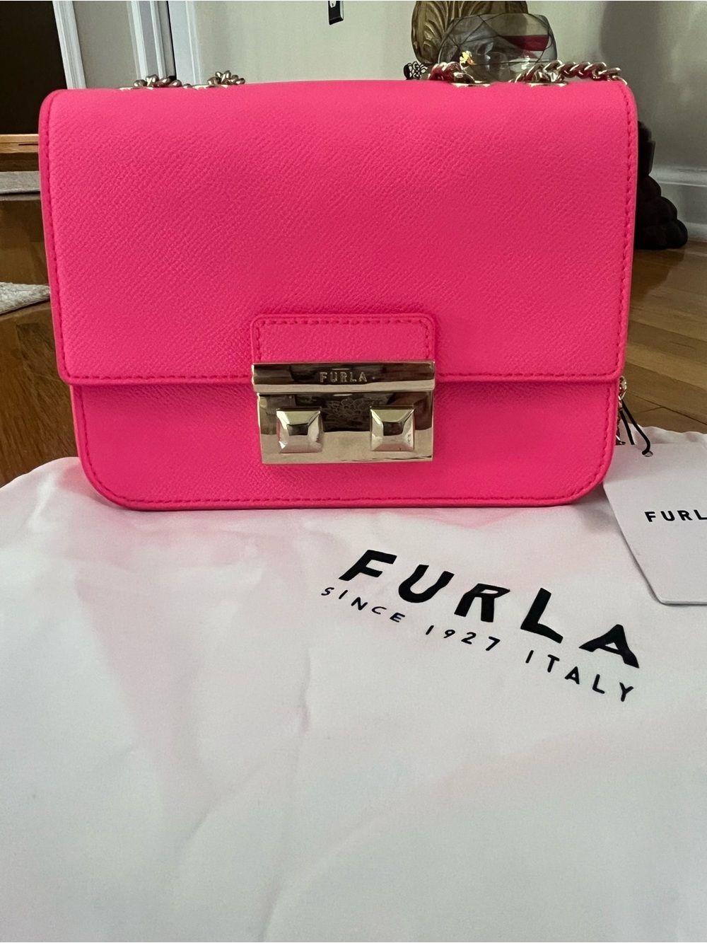 Furla Neon Pink Mini Crossbody with Gold Hardware